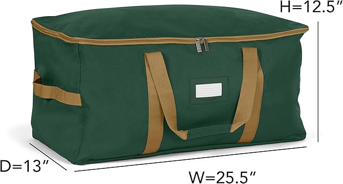 Covermates Keepsakes Adjustable Ornament Storage Bag – Heavy-Duty Polyester, Padded Dividers & FlexGrid Trays – Protective Holiday Ornament Organizer with Handles & Label Window, Green