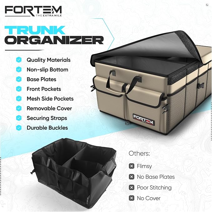 FORTEM Trunk Organizer For SUV Car Trunk Organizer, Foldable Storage, Car Accessories for Women Men, Collapsible Bag, 600D Oxford, Non Slip Bottom, Straps, Soft Cover (65L)