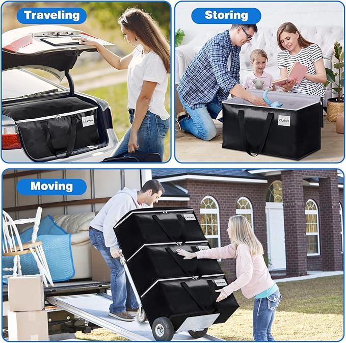 StorageRight Large Moving Bags Heavy Duty Storage Totes for Storage,Packing & Moving Collapsible Moving Supplies with Large Capacity, Reinforced Zippers and Handles, 100L, 4 Packs