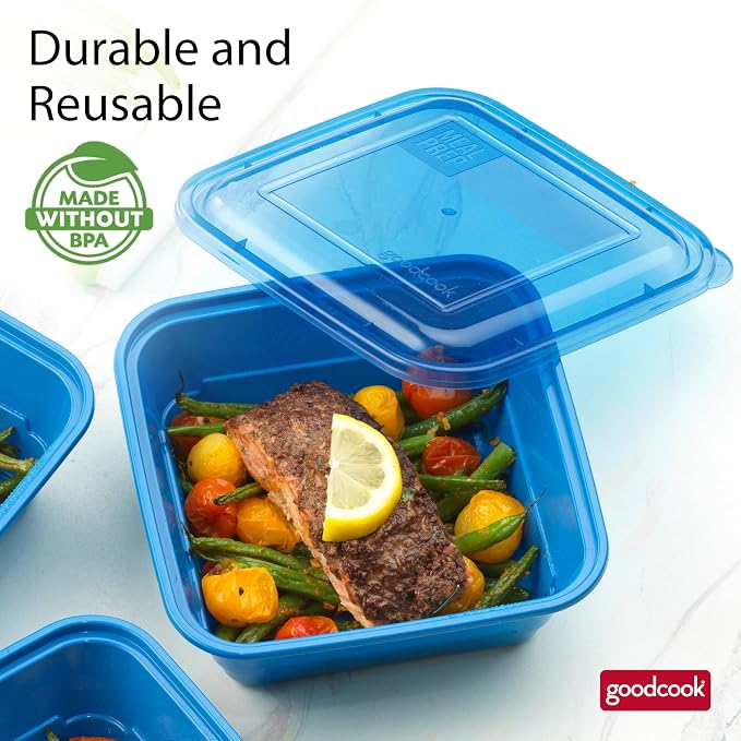 GoodCook Meal Prep 3 Cup Square, 20-Piece, Blue, Made without BPA