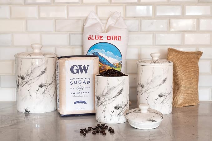 10 Strawberry Street Marble Ceramic Kitchen Canister Set, Set of 3, White/Black
