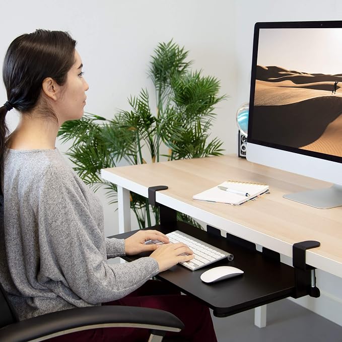 Mount-It! Clamp-On Under Desk Keyboard Tray, No-Drill Slide-Out Keyboard & Mouse Platform, 26.4" W × 11.8" D, Adjustable Ergonomic Keyboard Drawer, Fits Desks up to 1.5" Thick