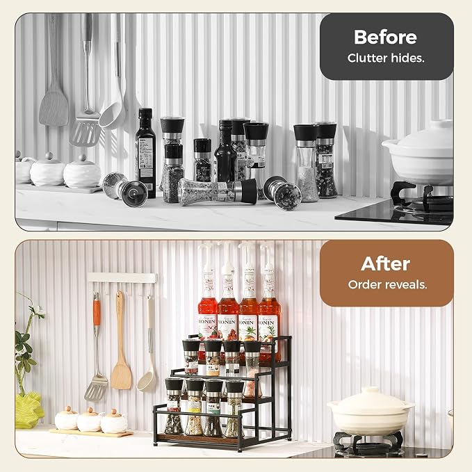 Coffee Syrup Rack Organizer, 3 Tier 12 Bottles Holder Stand for Coffee Bar | Coffee Syrup Liquor Bottle Display Shelf Bar Shelf Stand Countertop Rack for Syrup, Wine, Spice