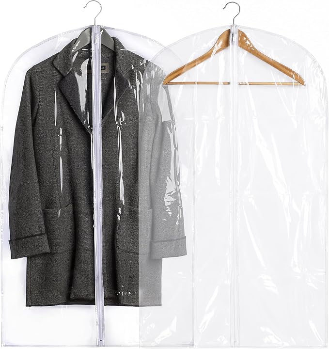 Handy Laundry Clear Vinyl Garment Bag - Protect Your Clothing While Traveling & Dust Free While Hanging in Your Closet. Ideal for Coats, Suits, Dresses or Gowns - Set of 2 (24 X 42 Inches)