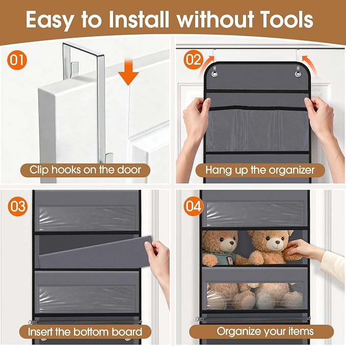 WISELIFE 6-Tier Over The Door Organizer Storage Detachable Design Door Hanging Storage Organizer with Clear Window Behind The Door Storage for Nursery Bedroom Bathroom Pantry Closet Dark Grey