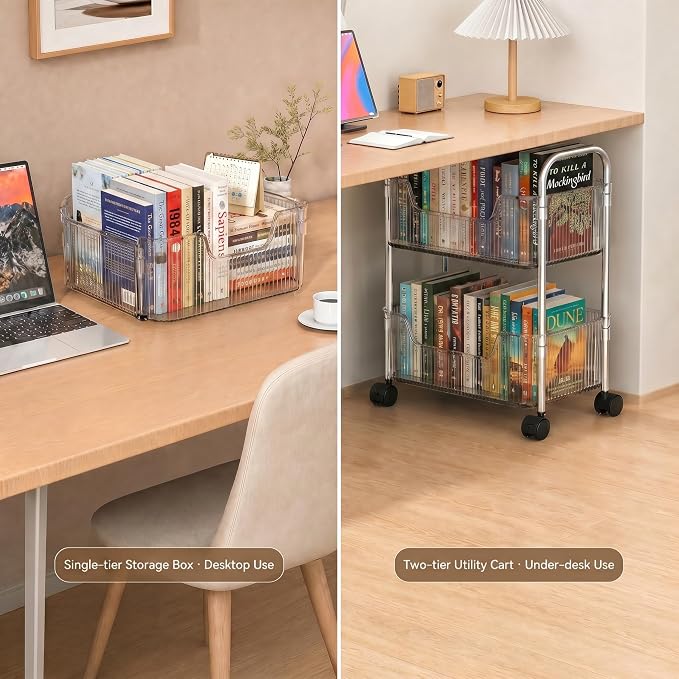 3 Tier Rolling Cart with Wheels, Clear Plastic Storage Cart with Stainless Steel Frame, Slim Narrow Organizer for Bathroom, Kitchen, Laundry Room, Vanity, Dorm, Easy Assembly