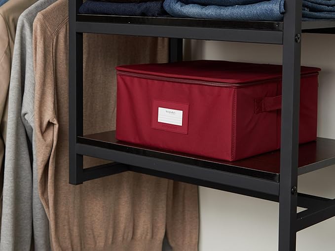 Covermates Keepsakes Zip-Top Storage Box Set, 3 Pack Heavy Duty Polyester Organizer Bins, Stackable Design, ID Window, Reinforced Handles, Closet Home Storage, Scarlett Red
