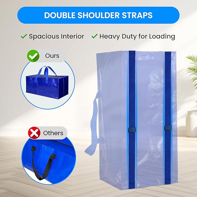 Simple Deluxe 12 Pack Extra Large Moving Bags with Backpack Straps, Strong Handles/Zippers, Heavy Duty Storage Tote for Moving Travel Camping Space Saving, Blue