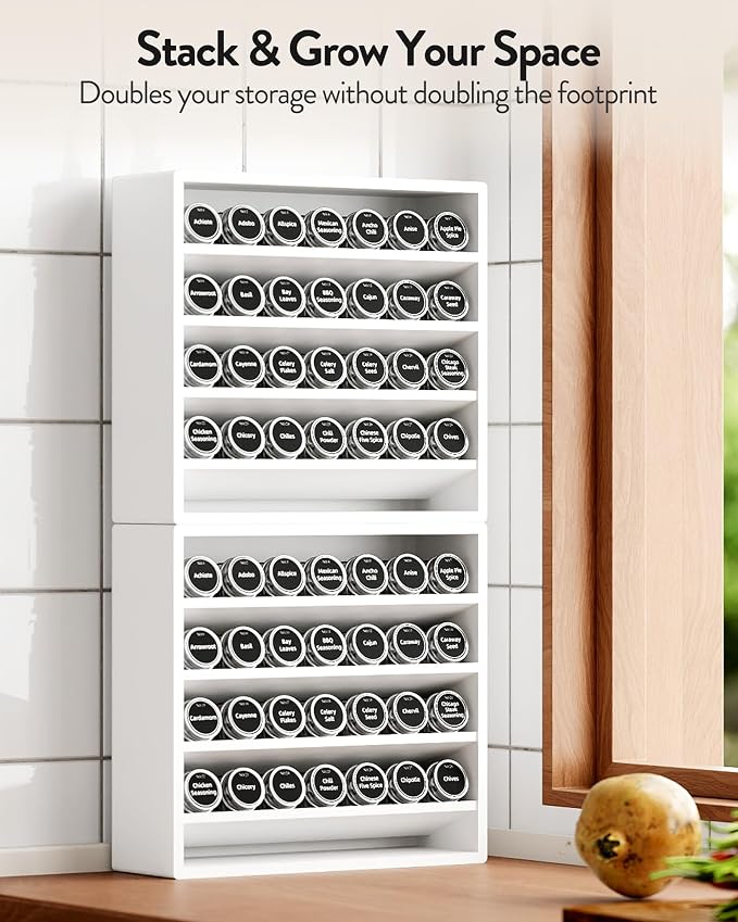 Orimade 4 Tier Spice Rack Organizer for Cabinet, Freestanding Bamboo Seasoning Rack for Countertop, Cupboard, Pantry, Kitchen, 13.18 x 4.13 x 12.2 inches(Spice Jars Not Included), White
