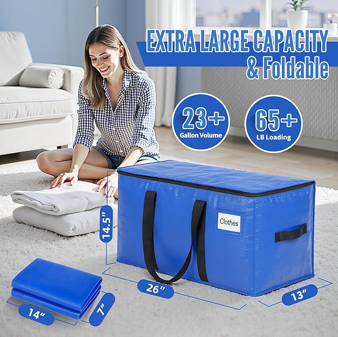 BAGAIL Heavy Duty Moving Bags with Strong Handle, Extra Large Moving Boxes, Storage Tote for Clothes, College Moving Supplies(Blue, 10 Pack)