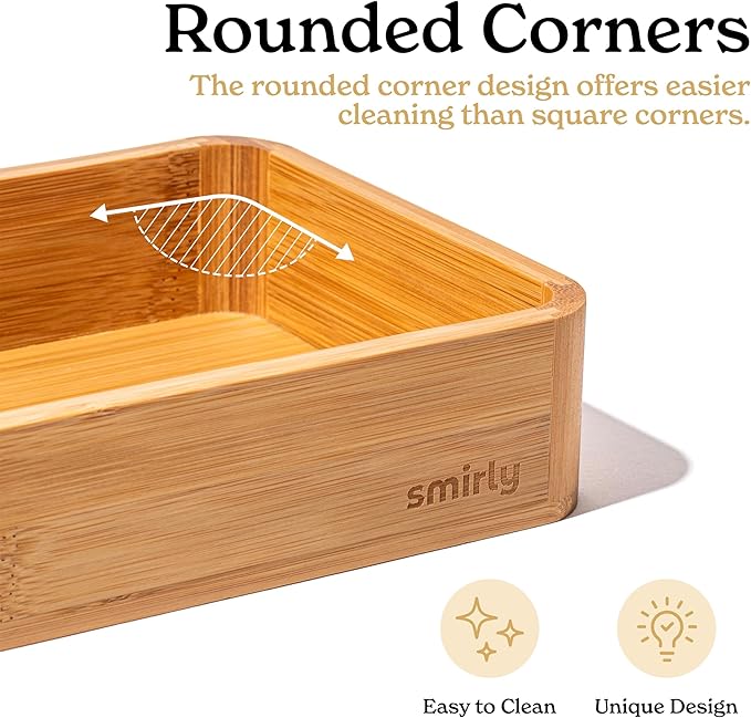 SMIRLY 5-Piece Bamboo Kitchen Drawer Organizer Set for Large and Small Utensils, Multi-use Storage Box - Bathroom, Nightstand, Jewelry, Cutlery, Knife, Spice, Towel, Junk Drawer Tray (Pack of 2)