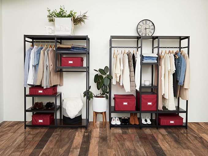 Covermates Keepsakes Zip-Top Storage Box Set, 3 Pack Heavy Duty Polyester Organizer Bins, Stackable Design, ID Window, Reinforced Handles, Closet Home Storage, Scarlett Red
