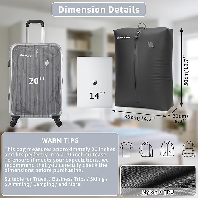 Vacuum Bag for Travel, Professional IPX8 Waterproof Reusable Vacuum Compression Bags for Travel Suitcases, Durable Space Saver Bag(3 PACK,With Pump)