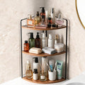 3 Tier Corner Bathroom Counter Organizer, Countertop Organizer, Makeup Organizer Countertop, Bathroom Storage Sink Shelf, Wooden and Metal Counter Shelf (Light Brown)