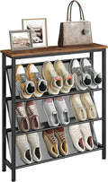 CHOEZON Shoe Rack, 4-Tier Slanted Shoe Storage Shelf, Narrow Shoe Rack for Entryway, Shoe Organizer with Adjustable Feet, Slim Shoe Shelf with Wooden Top and Metal Frame Rustic Brown and Black TXJ75BF