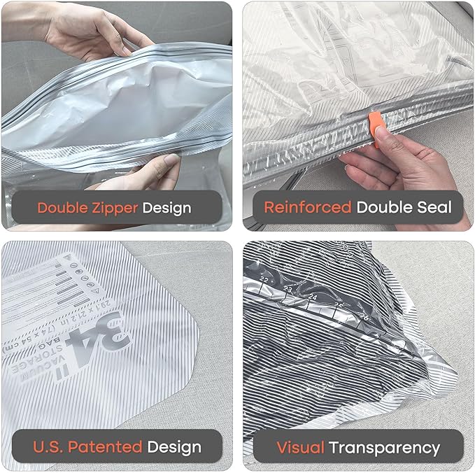 Vacbird Travel Vacuum Seal Bags, 8 Pack 34" Vacuum Storage Bags with Rechargeable Cordless Pump Compression Packing for Clothing Clothes Blanket Bedding, Space Saver for Suitcase Luggage