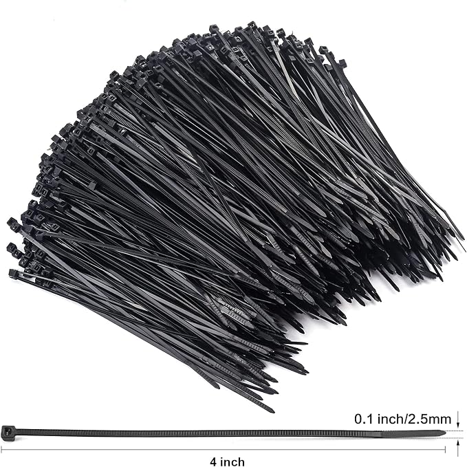 Rienar 4” Zip Ties, (Bulk-1000 Pack) 4 Inch Self-Locking Nylon Cable Ties, Premium Small Thin 18 Lbs Durable Plastic Wire Ties Wraps for Indoor and Outdoor, Electronics Organizer UV Rated (Black)