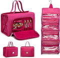 ROYALFAIR Roll Up Makeup Bag, Waterproof Toiletry Bag for Women, Hanging Travel Organizer bags with Jewelry Organizer Compartment, Extra Large 4 Clear TSA Approved Pouches Cosmetic Makeup (pink)