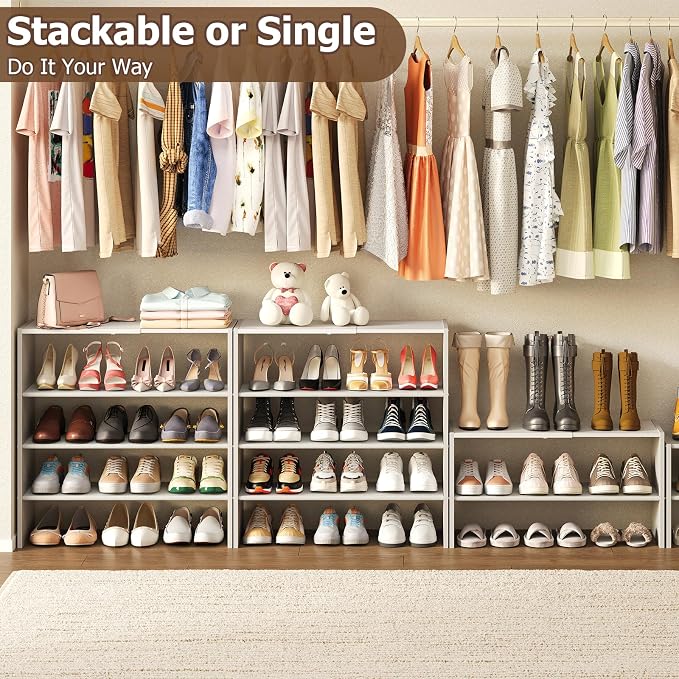 X-cosrack 5 Tier Shoe Rack, Stackable Shoe Organizer for Closet, Large Vertical Shoe Shelf with MDF Wood Side Panels & Metal Top, Waterproof Oxford Fabric Shoe Storage for Entryway, Zapateras