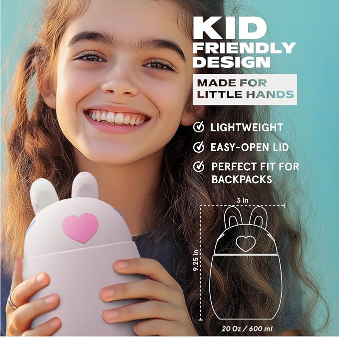 Bestie Foodie Kids Insulated Food Jar – Cute Character Lunch Container for Children, BPA-Free Stainless Steel, Leakproof & Vacuum Sealed, Keeps Food Hot or Cold, Easy to Clean, 16oz