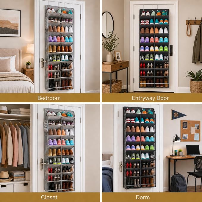 HOMELUX THEORY 10 Tier Hanging Shoe Organizer – Shoe Rack for Closet with Deep Pockets, Shoe Rack for Entryway, Over the Door Shoe Organizer for Closet for Boots & Sneakers (Light Gray)