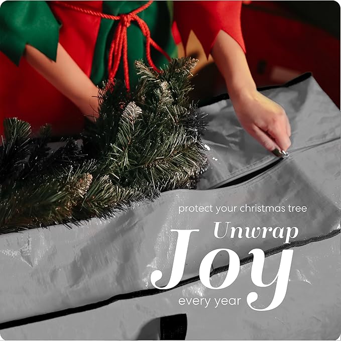 Christmas Tree Storage Bag - Stores 9 Foot Artificial Xmas Holiday Tree, Durable Waterproof Material, Zippered Bag, Carry Handles - Protects Against Dust, Insects and Moisture (Grey)