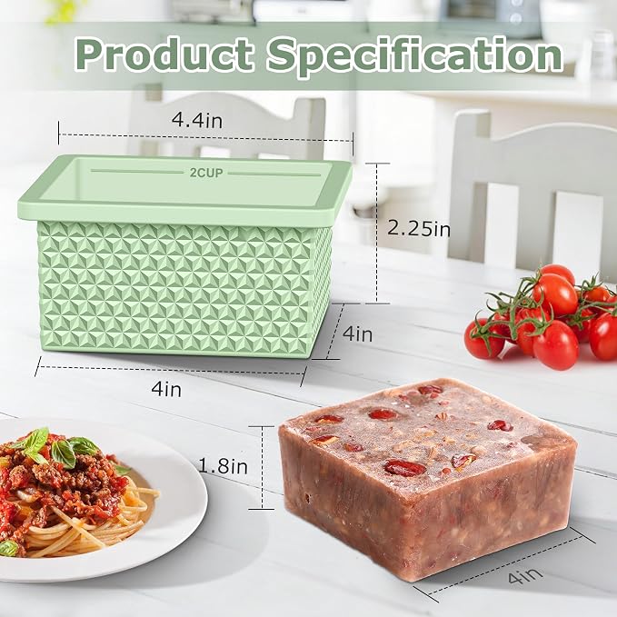 6 Pack-Silicone Freezer Tray with Lid-Stackable Soup Freezer Container Molds,2-Cup Ice Cube Trays for Perfect Portion Control,Food Storage & Meal Prep,Oven & Dishwasher Safe