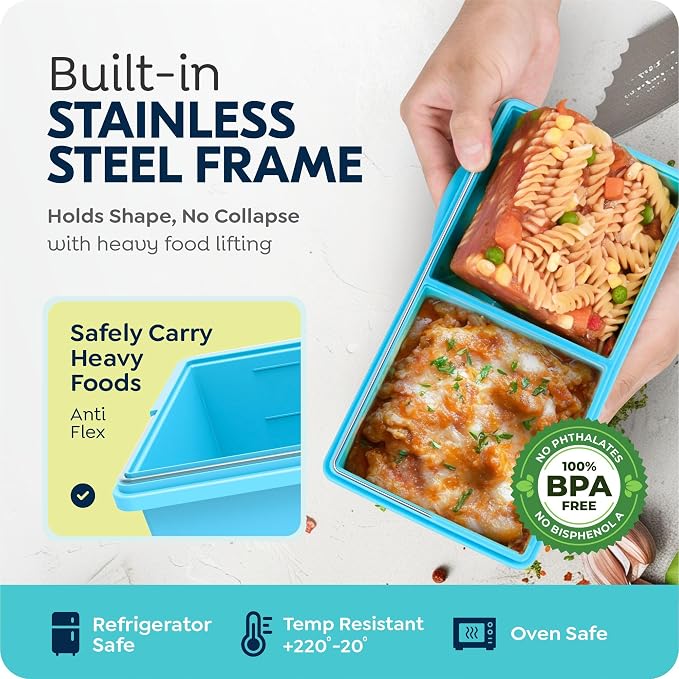 Silicone Freezer Trays with Lids, 2 Cup & 1 Cup Soup Container Style Ice Cube Trays, Easily prepare portioned meals, Great for storing soups and other dishes, Dishwasher, Oven Safe