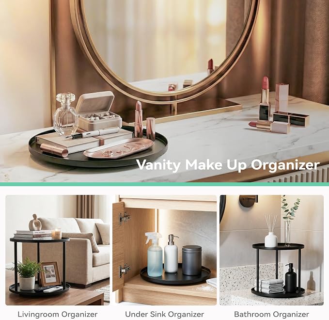 MUNEK 9" Lazy Susan Organizer,2 Tier Rotating Spice Rack Organization,Metal Lazy Susan for Table Top,Pantry, Bathroom, Vanity, Black