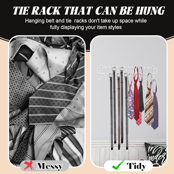 Gisafai 4 Pcs Tie Rack Organizer Wall Mounted Belt Holder Rack for Closet with Rubber Tips 100 Hooks in Total Hanging Organizer Hanger for Ties, Belts, Scarves, Jewelry, Necklaces