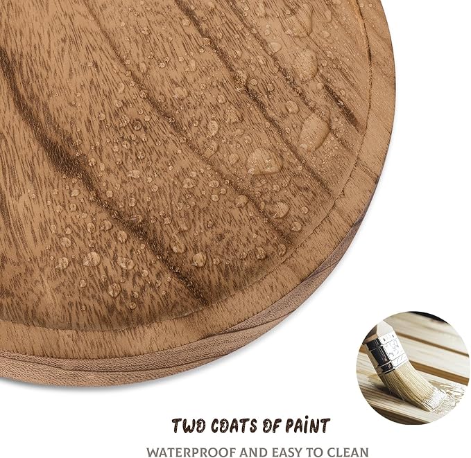 Round Decorative Tray Farmhouse Kitchen Decor Soap Dish, 8" Brown | Waterproof, Lightweight, Easy Clean, Wood Riser Pedestal Stand Accessories for Office Desk, Vanity, Counter, Sink