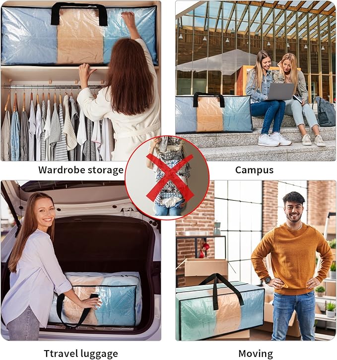 6 Pack Heavy Duty CLear Moving Bags, Large CLear Storage Bags for College Dorm Room Essentials, Alternative to Moving Boxes, Compatible with IKEA Frakta Cart