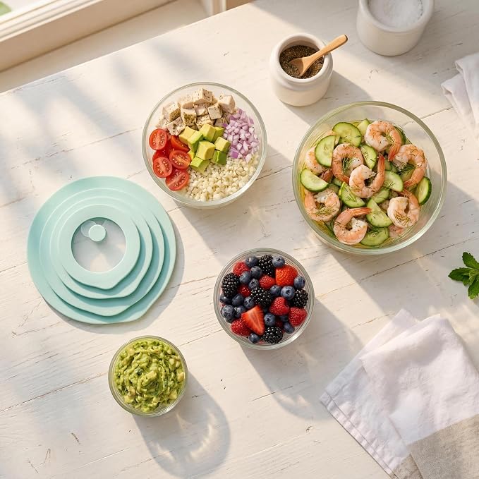 Urban Green Glass Food Container Set with Glass Lid, 4 Pack, Meal Prep Containers with Silicone Framed Airtight Lid, Leakproof, 100% Plastic Free,