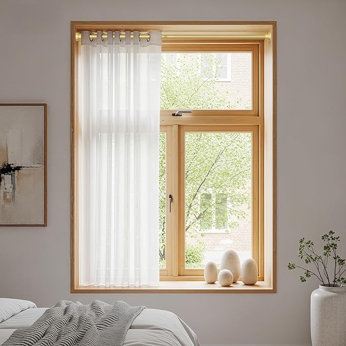 2 Pack Tension Curtain Rod 46-76Inch Curtain Rods for Windows Gold Spring Curtain Rod no Drilling Adjustable Expandable Tension Rods for Windows,Doorway,Closet,Bedroom