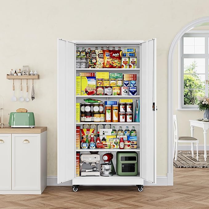 Letaya Metal Garage Storage Cabinets with Lock Door and Adjustable Shelves, Steel Tool Cabinets for Home,Office,Warehouse Organisieren (White, 75" H)
