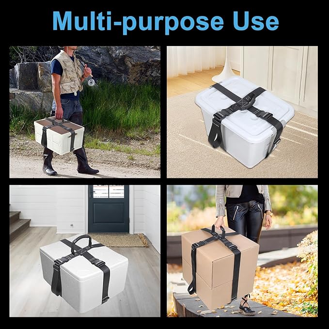 Box Carrying Strap with Handle Adjustable Straps for Battery Box Handheld Belt Carry Straps for Safely Moving and Lifting Heavy Boxes (Black, 96 Inch)