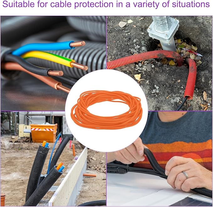 DMiotech 100ft Wire Loom Split Tubing 1/4 Inch(6.4mm) ID, Cord Protectors from Pet Flexible Conduit Cable Management for Office Home Garden, Orange