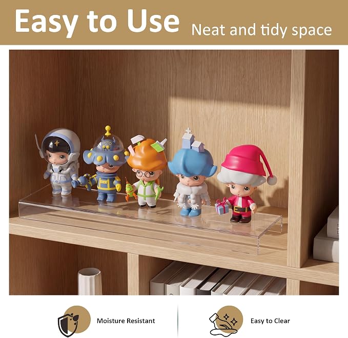 Acrylic Shelf Riser 15x3.9x1 pack of 2, Countertop Acrylic Display Storage Organizer for Shoes, Glasses, Plants, Home Decors, Perfume, Books, Dolls, 15x3.9x1 Inch