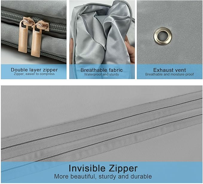 2PCS Comforter Storage Bag, 3-Layer Zipper Large Capacity Storage Bag, Ultra Space Saving Self Compression Storage Bags for Comforters, Clothes, Pillows and Bedding Sets (Grey, X-Large)