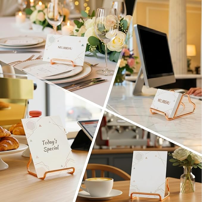 2 Pcs Cute Rose Gold Metal Heart Business Card Holder for Desk | Metal Heart Business Card Display Stand, Pretty Desk Organizer and Cute Desk Accessories for Office Desktop