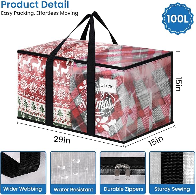 RoomHacks Clear Heavy Duty Extra Large Moving Bags, Reinforced Handle and Double Zipper, Storage Bags Alternative to Moving Box (10 Packs)