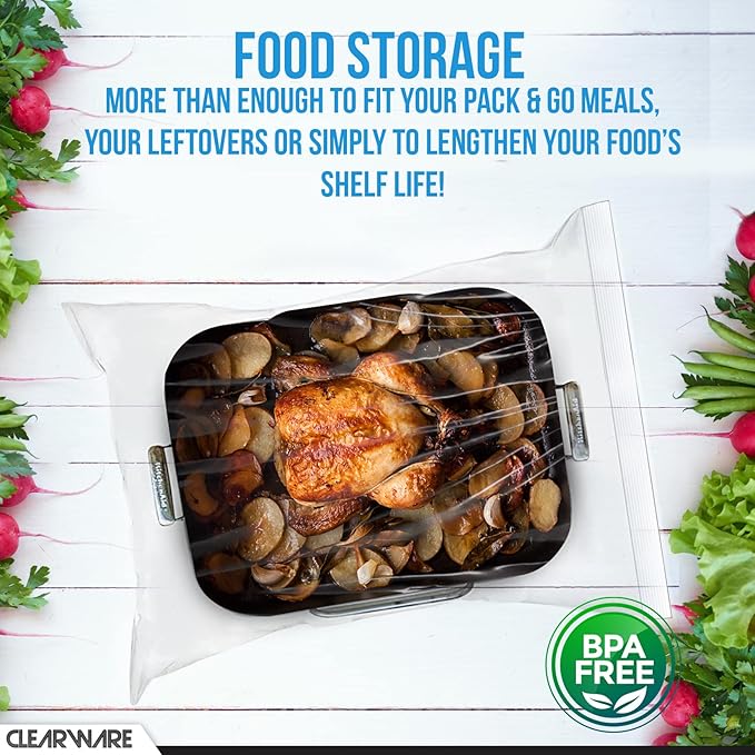 Clearware 50 Large Storage Bags With Zipper Top - 5 Gallon Bags 18" x 24", Extra Plastic for Clothes, Travel, Moving, Reusable freezer bags, BPA-Free, 2-mil Thick