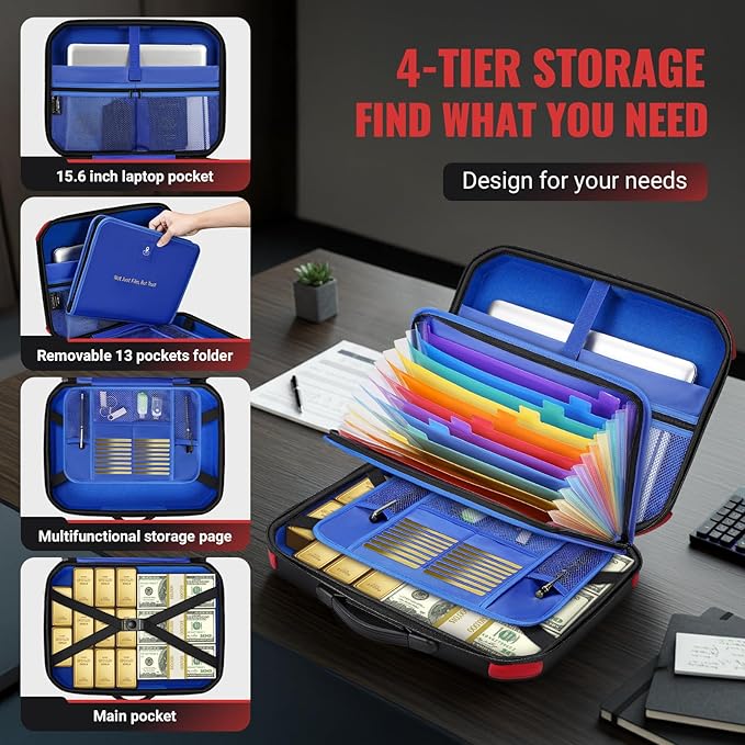 Ytonet Accordion File Organizer, Hard Case Document Box with Combination Lock, Important Document Organizer with Removable File Folder, Portable Safe Box for Home Car Travel for Letter Size Files