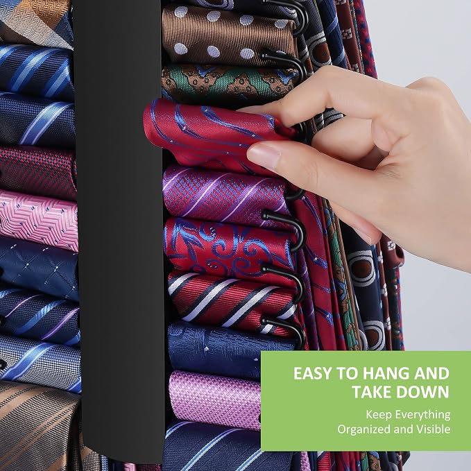 Upgraded Tie Rack Hanger for Closet with 30 Metal Hooks, Space Saving Necktie Organizer for Men, Sturdy Wooden Large Capacity Tie Holder, Closet Organizers and Storage, Black