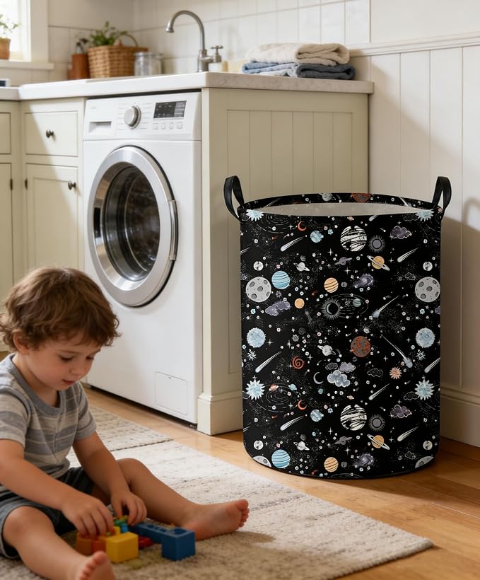 Moon and Stars Laundry hamper Baby Laundry Hamper Collapsible Canvas Waterproof Storage Bin for Kids Clothes Organizer Basket Clothes hamper Star Room Decor(Moon)