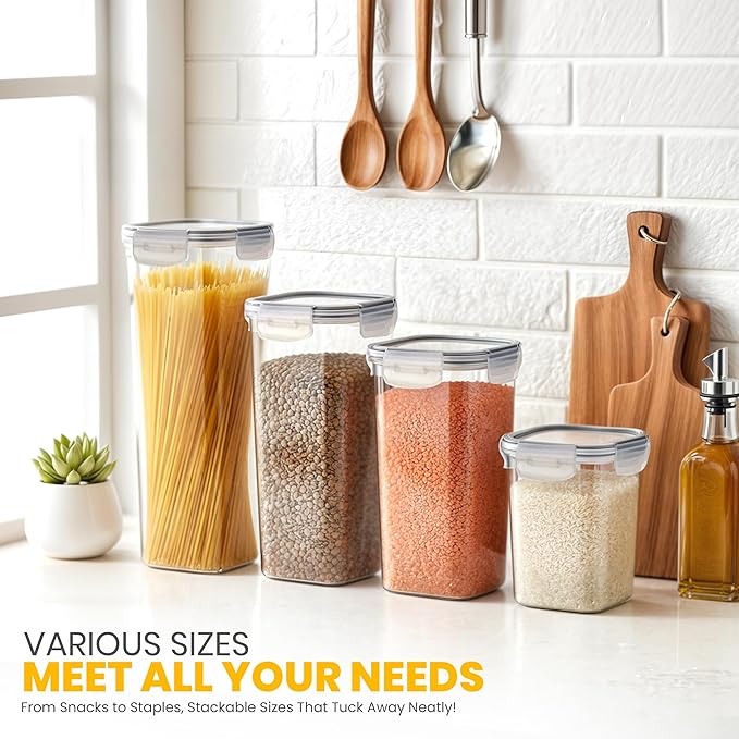 KICHLY Airtight Food Storage Containers Set with Lids – 24 Pack BPA-Free Plastic Pantry Organizers for Cereal, Flour, Sugar & Dry Food (Clear)