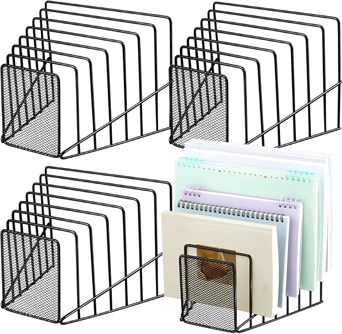 4 Pcs 7 Section Wire File Organizer for Desk, Metal Mesh Incline File Holder, Letter & Magazine Folder Rack, Desktop Paper Sorter for Home Office Back to School (Black)