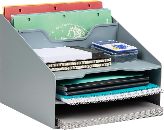Mind Reader Desktop Organizer, Vertical File Holder, Paper Trays, Office, Plastic, Gray