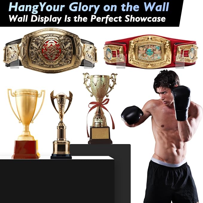 4 Pcs Wrestling Championship Belt Wall Display Holder Belt Horizontal Wall Mount Display Organizer Secure Rack for Wrestling Gifts and Awards
