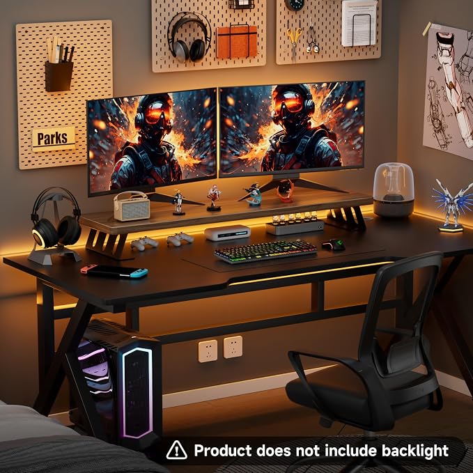 Dual Monitor Stand Riser, 39 Inch Large Wood Monitor Stands for 2 Monitors, Desk Monitor Riser for Computer/Laptop/Printer/TV, Stand Riser up to 220 lbs